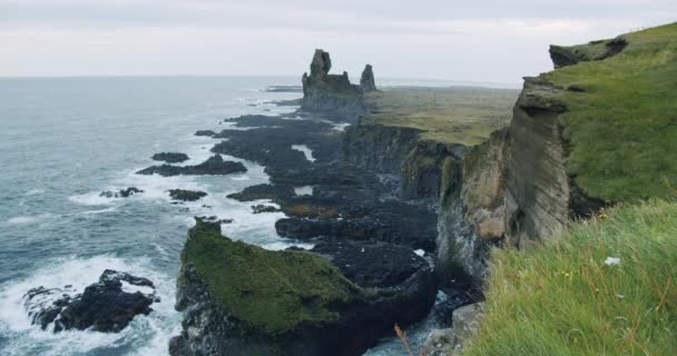 Londrangar Cliffs Located Snaefellsness Peninsula Iceland — Stock video