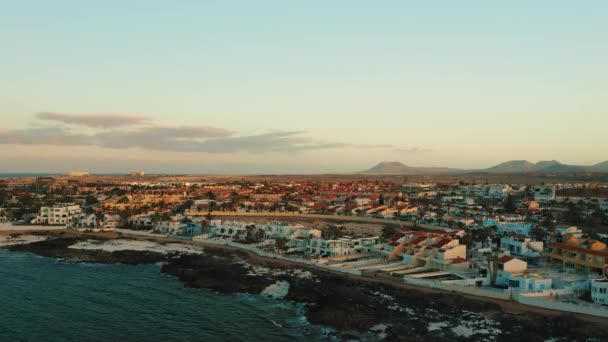 Corralejo Luftbild Hafenstadt Auf Fuerteventura Schöner Blick Auf Straßen Gebäude — Stockvideo