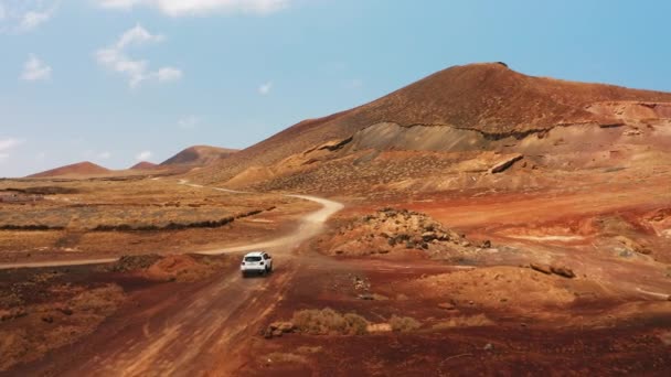 Drone Flight Car Mountain Dirt Road Aerial View Road Desert — Stock Video