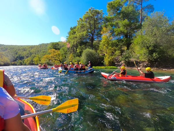 Water rafting on the rapids of river Manavgat in Koprulu Canyon, Turkey. — Stock Photo, Image