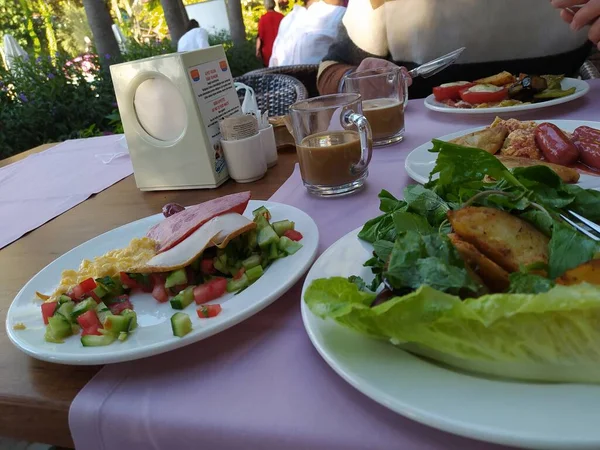 Élelmiszer Önkiszolgáló Büfé Polcain All Inclusive Szolgáltatással Törökországban Elvont Hotelben — Stock Fotó