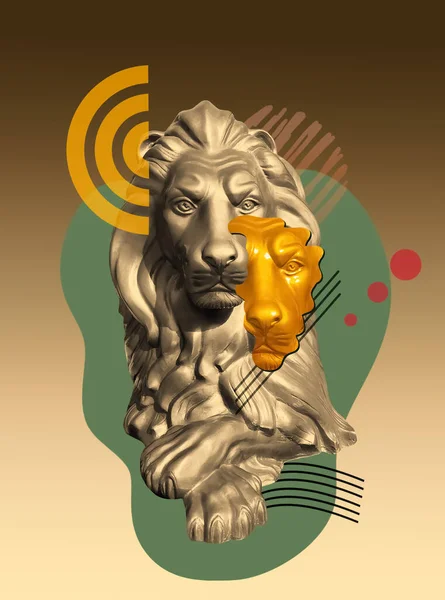 Collage Avec Lion Dans Style Pop Art Image Concept Créatif — Photo