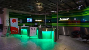Dortmund, Germany - December 28, 2021: The Europcar car rental office at Airport in Dortmund, Germany on December 28, 2021