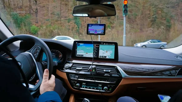 Dortmund Duitsland December 2021 Technologie Auto Met Gps Navigator Voor — Stockfoto