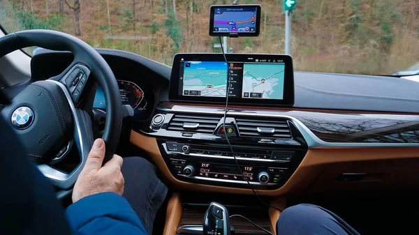 Dortmund Germany December 2021 Technology Car Gps Navigator Combine Interior — Stock Photo, Image