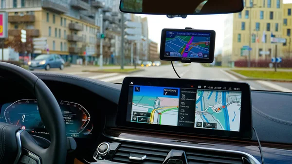 Dortmund Deutschland Dezember 2021 Technik Auto Mit Gps Navigator Für — Stockfoto