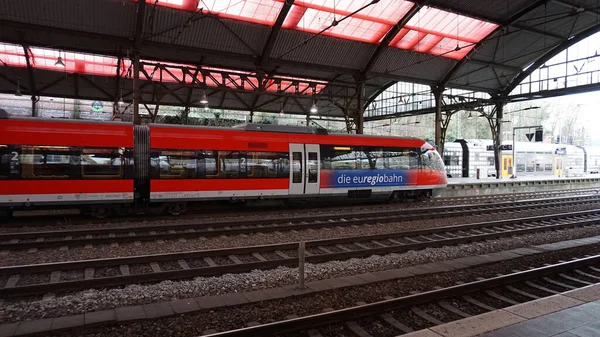 Aachen Niemcy Stycznia 2022 Pociąg Bayerisches Regiobahn Zatrzymuje Się Stacji — Zdjęcie stockowe