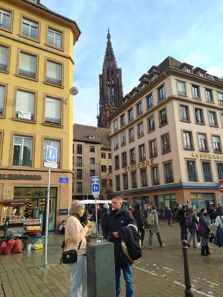 Strasbourg Alsace France December 2021 People Going Place Kleber Central — Stock Photo, Image