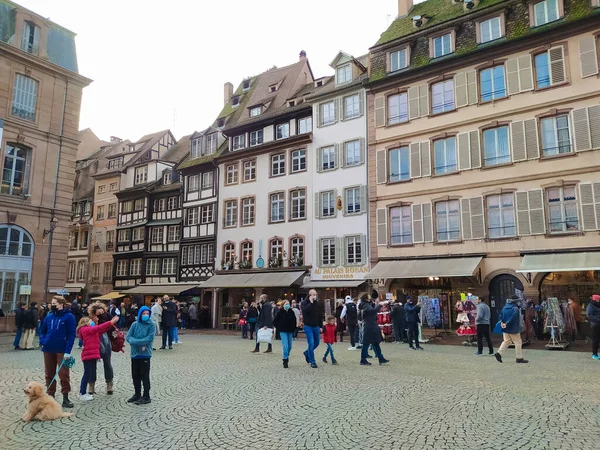 Strasbourg Alsace France December 2021 People Going Place Kleber Central — Stock Photo, Image