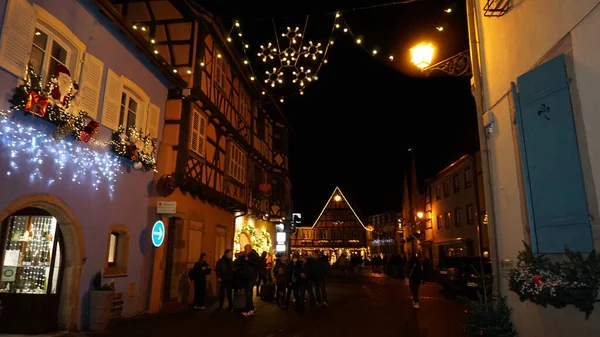 Eguisheim Alsace France December 2021 Tourists Walking Grand Rue Street — Stock Photo, Image