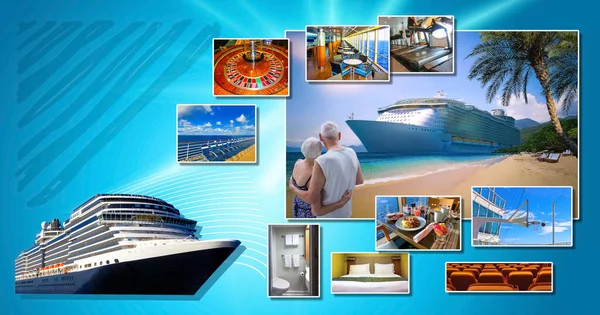 Collage about abstract cruise ship — Stock Photo, Image