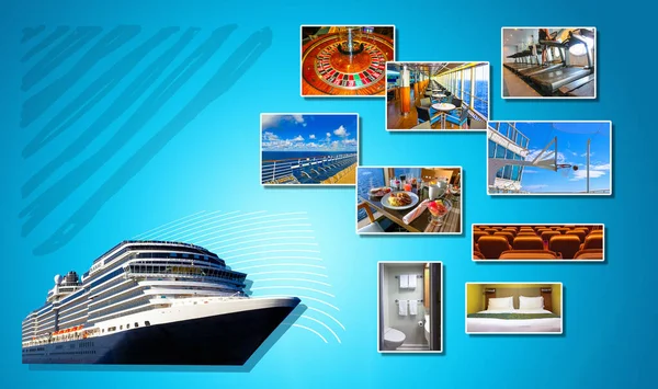 Collage about abstract cruise ship — Stock Photo, Image