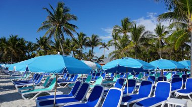 Cococay manzarası, Bahamalar 'daki ada, misafirlerin günü eğlenerek geçirdiği yer..