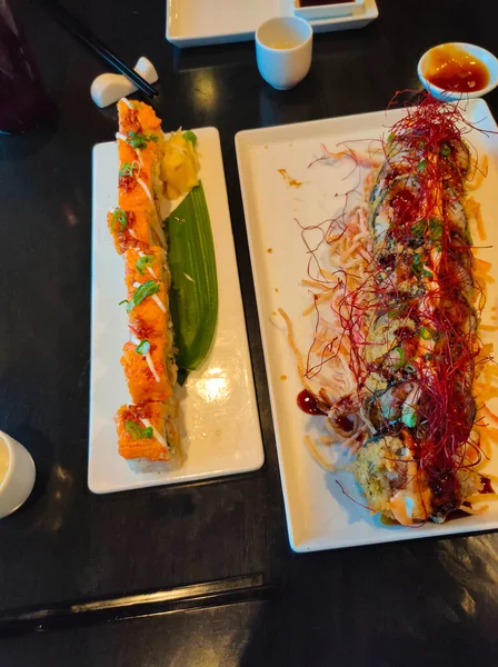 Ebédlő Büfé Elvont Luxushajó Fedélzetén Reggeli Kilátással Tengerre Sushi — Stock Fotó