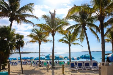 Cococay manzarası, Bahamalar 'daki ada, misafirlerin günü eğlenerek geçirdiği yer..