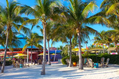 Coco Cay, Bahamalar - 29 Nisan 2022: İnsanlar Cococay, Bahamalar 'daki adada eğleniyor, misafirler günü eğlenerek geçirebiliyor.