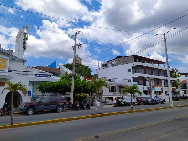 Cozumel Mexiko Maj 2022 Gatuvy Dagen Med Bilskyltfönster Cozumel Mexiko — Stockfoto