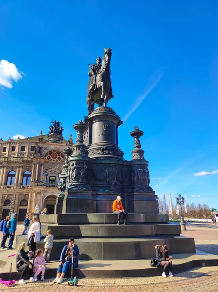 Dresde Alemania Abril 2022 Estatua Ecuestre Del Rey Johann Plaza — Foto de Stock