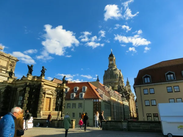 Dresde Alemania Abril 2022 Bruhl Terrace Vista Sobre Muenzgasse Frauenkirche — Foto de Stock