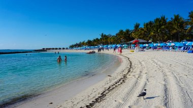 Coco Cay, Bahamalar - 29 Nisan 2022: İnsanlar Cococay, Bahamalar 'daki adada eğleniyor, misafirler günü eğlenerek geçirebiliyor.