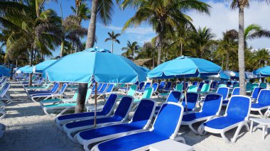 Cococay manzarası, Bahamalar 'daki ada, misafirlerin günü eğlenerek geçirdiği yer..