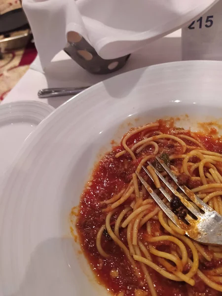 The pasta at dinner at the abstract cruise ship restaurant