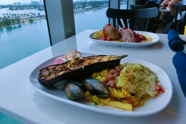 Speisesaal Buffet Bord Des Abstrakten Luxus Kreuzfahrtschiffes Gesundes Frühstück Bei — Stockfoto
