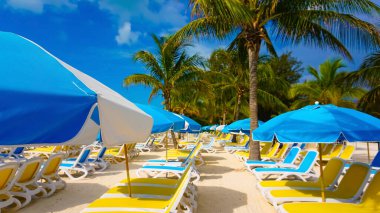 Cococay manzarası, Bahamalar 'daki ada, misafirlerin günü eğlenerek geçirdiği yer..