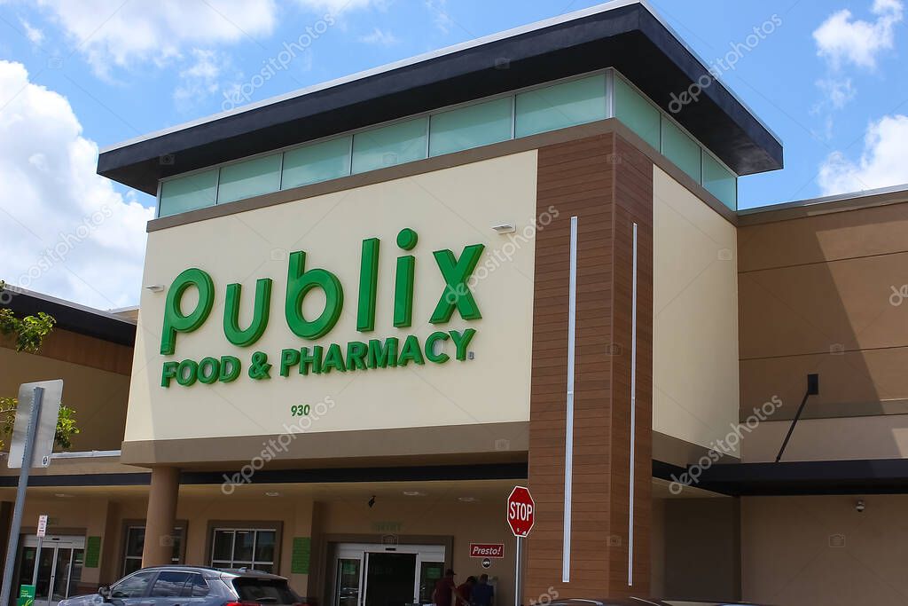 Miami, Florida, USA - May 9, 2022: Publix food and pharmacy store