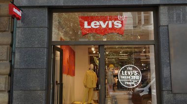 Prague, Czech - May 11, 2022: The Levis Levi Jeans Store. Levi Strauss Founded In 1853, Is An American Clothing Company Known Worldwide For It's Levi Strauss Brand Of Denim Jeans.