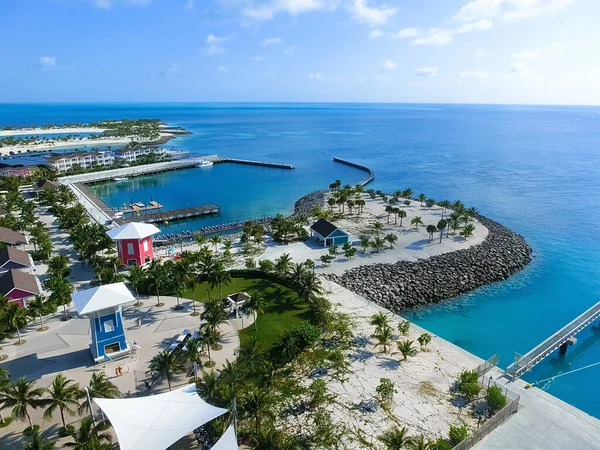 Plage Sur Ocean Cay Bahamas Island Avec Des Maisons Colorées — Photo