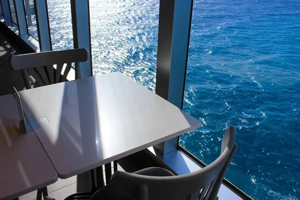 Dining Room Buffet aboard the abstract luxury cruise ship. breakfast with sea view