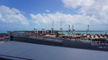 Miami, USA - April 23, 2022: Many containers at Port Miami, one of the largest cargo ports in the US.
