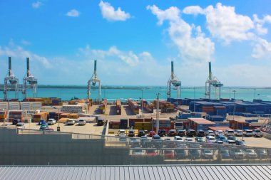 Miami, USA - April 23, 2022: Many containers at Port Miami, one of the largest cargo ports in the US.