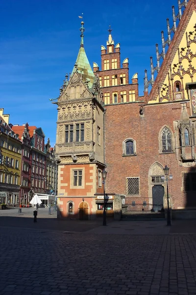Wroclaw Poland April 2022 Old Town Hall Building Clock Center — Zdjęcie stockowe