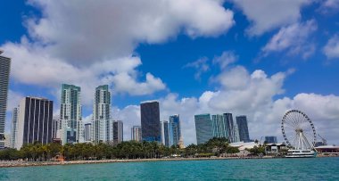 Miami, USA - April 23, 2022: Luxury yachts at the Bayside Marina in Miami, Florida USA