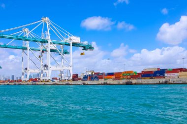 Miami, USA - April 23, 2022: Many containers at Port Miami, one of the largest cargo port in the US.