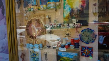 Prague, Czech Republic - May 11, 2022: The art products at souvenir shop in Prague, Czech Republic