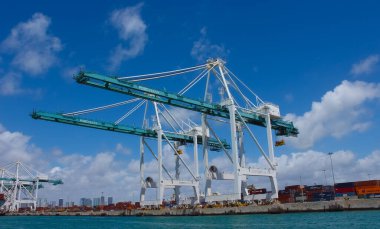 Miami, USA - April 23, 2022: Many containers at Port Miami, one of the largest cargo port in the US.