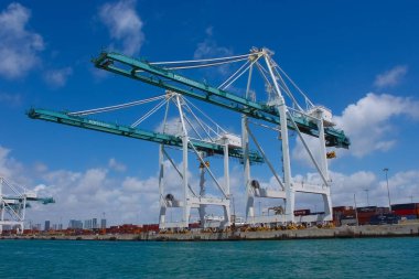 Miami, USA - April 23, 2022: Many containers at Port Miami, one of the largest cargo port in the US.