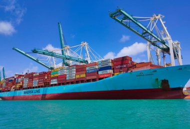 Miami, USA - April 23, 2022: Many containers at Port Miami, one of the largest cargo port in the US.