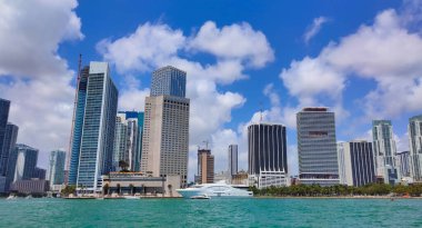Miami, USA - April 23, 2022: Luxury yachts at the Bayside Marina in Miami, Florida USA