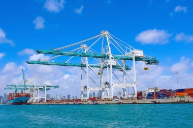 Miami, USA - April 23, 2022: Many containers at Port Miami, one of the largest cargo port in the US.