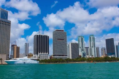 Miami, USA - April 23, 2022: Luxury yachts at the Bayside Marina in Miami, Florida USA