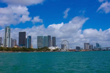 Miami, USA - April 23, 2022: Luxury yachts at the Bayside Marina in Miami, Florida USA