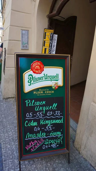 Prague Czech Republic May 2022 Logo Pilsner Urquell Sign Green — Stockfoto