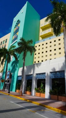 Miami, USA - April 23, 2022:: The hotels in the touristic avenue Ocean Drive, Miami Beach, Florida