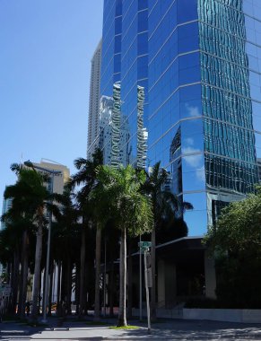 Miami, Florida USA - April 23, 2022: Downtown skyline cityscape near Brickell avenue