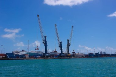 Miami, USA - April 23, 2022: Many containers at Port Miami, one of the largest cargo port in the US.