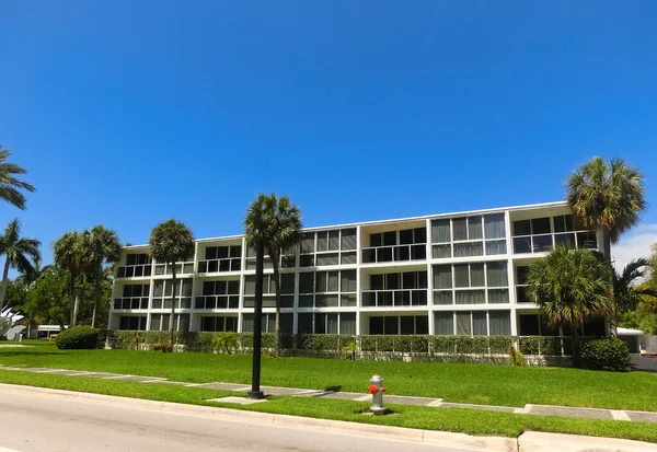 Miami Usa April 2022 Modern Apartment Buildings Palm Trees Avenue — стоковое фото